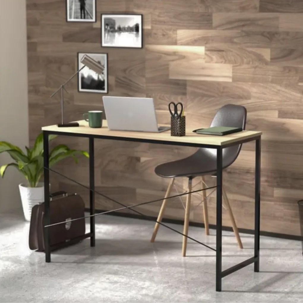 Íróasztal / számítógépasztal 100×40 cm, masszív fém vázzal, fekete–aranytölgy – Intenso Home