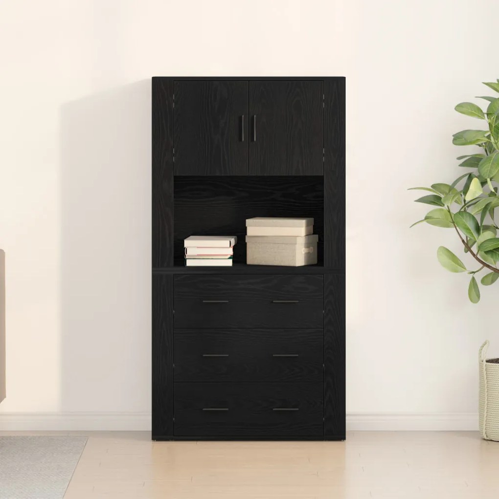 Fekete Tölgy Magas Szekrény 80x33x150 cm Szerelt Fa