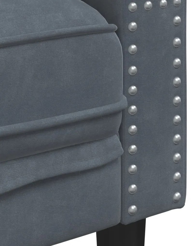 2 részes sötétszürke bársony Chesterfield kanapészett párnákkal