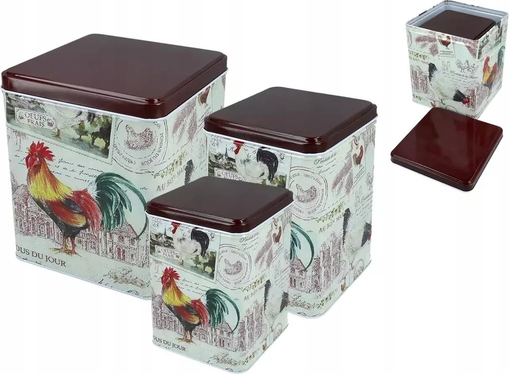 Konyhai Dobozok Kakasok és Tyúkok Szett 3 Db-os