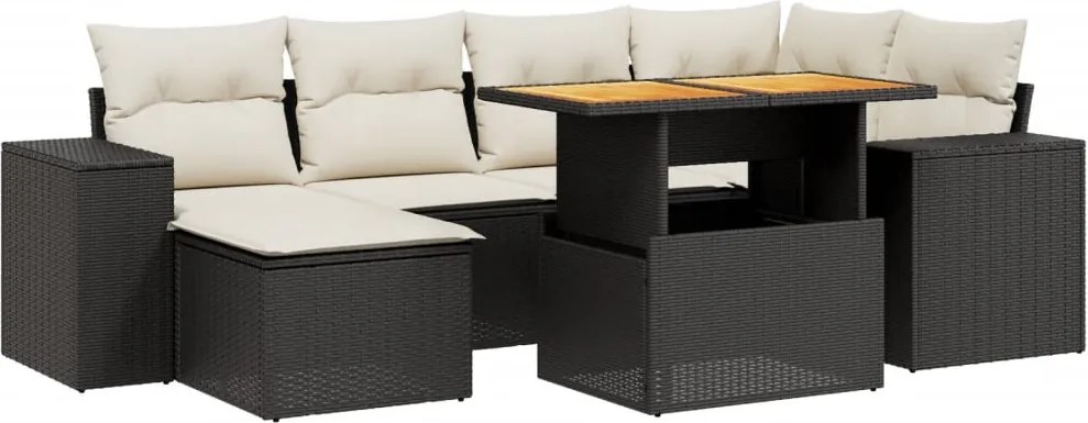 vidaXL 7 részes fekete polyrattan kerti ülőgarnitúra párnával