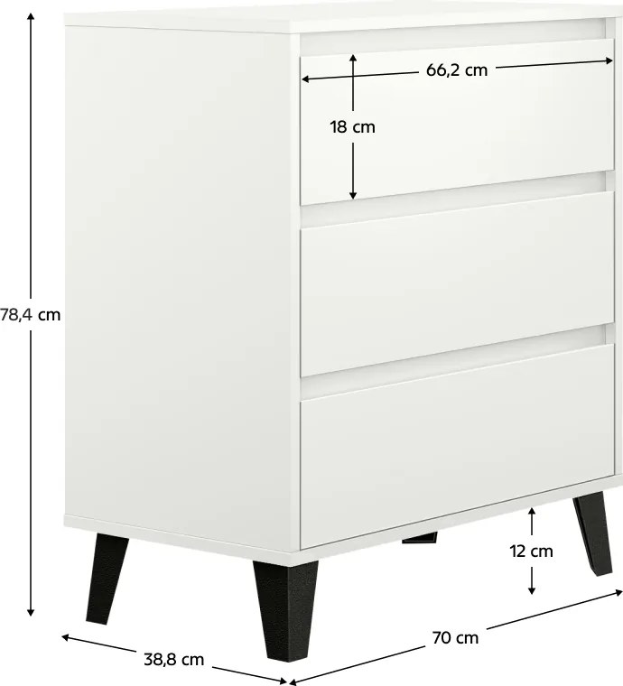 Komód, fehér, BOGAN NEW 3S70