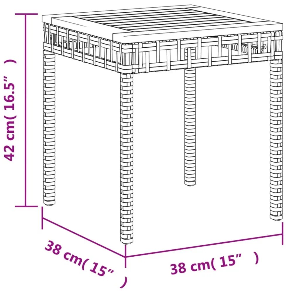 vegyes bézs polyrattan és akácfa kerti asztal 38 x 38 x 42 cm