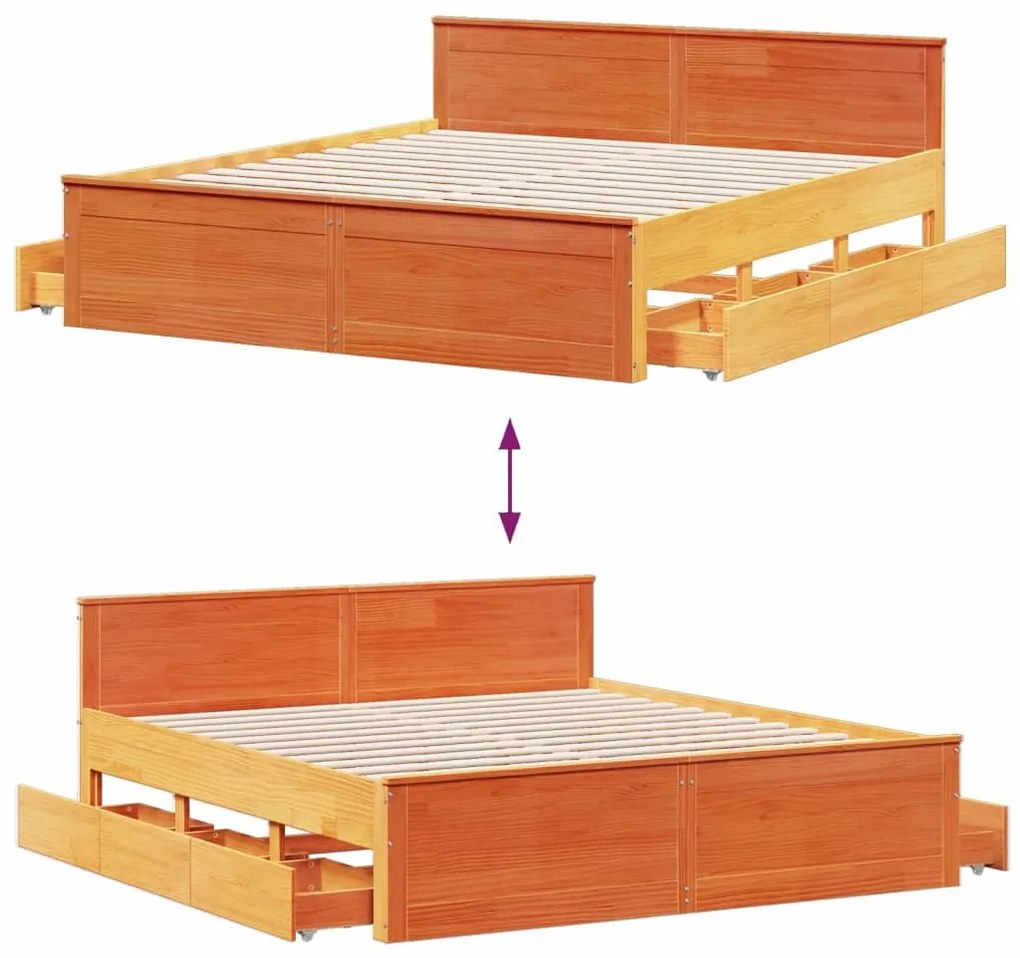 barna tömör fenyőfa ágy matrac nélkül fejtámlával 200 x 200 cm