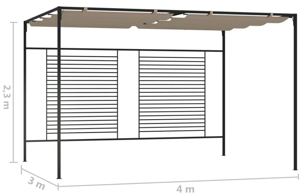 tópszínű pavilon behúzható tetővel 3 x 4 x 2,3 m 180 g/m²