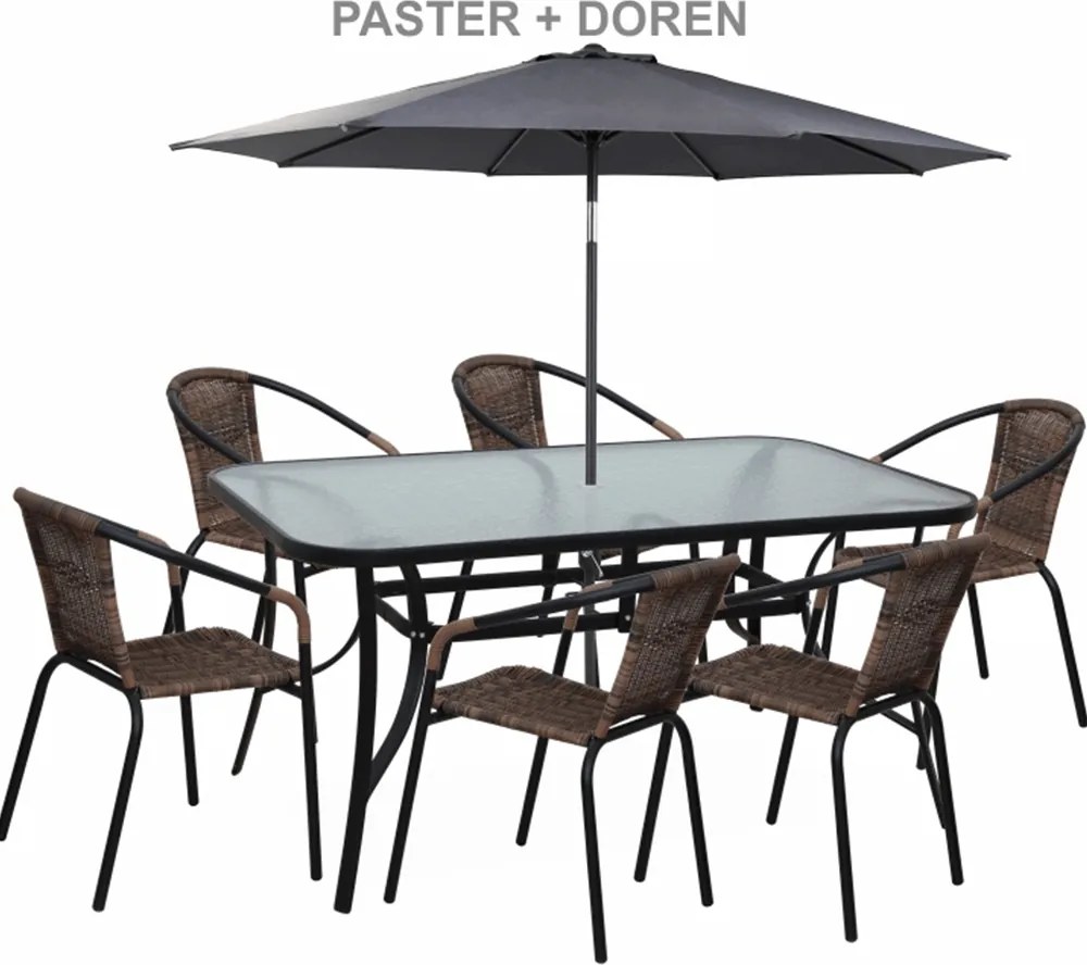 Egymásba rakható szék, barna/fekete fém, DOREN