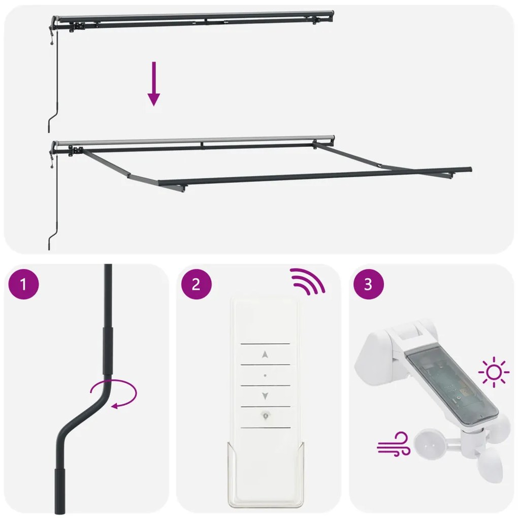 Automatikus Behúzható Napellenző Többszínű Csík 300x250 cm