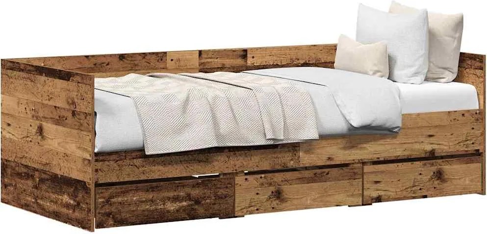 vidaXL Nappaliágy fejtámlával fiókkal Öreg fa 90 x 190 cm Faanyag