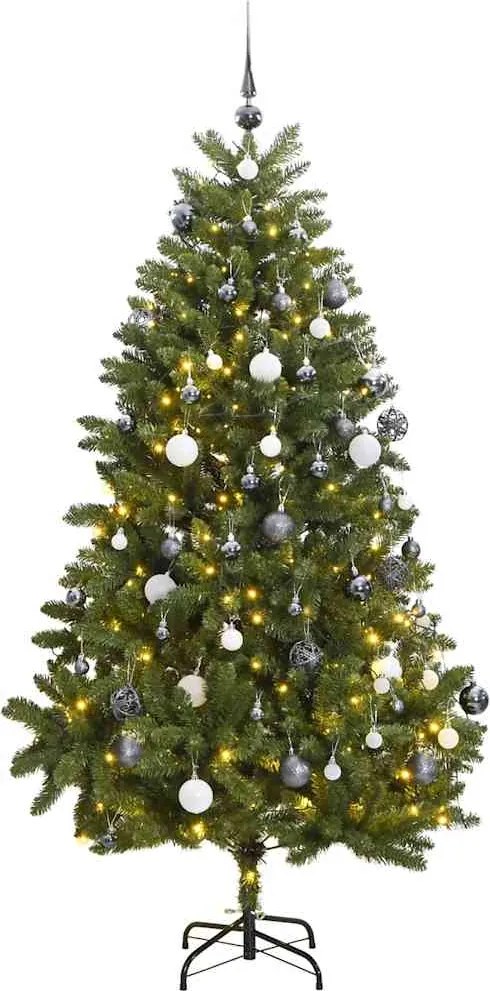 vidaXL csuklópántos műkarácsonyfa 300 LED-del és gömbökkel 270 cm
