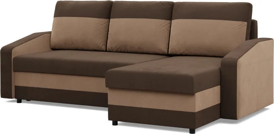 Hewlet sarokkanapé, 2 ágyneműtartóval, szövet anyag, univerzális oldal, bonell töltet, barna