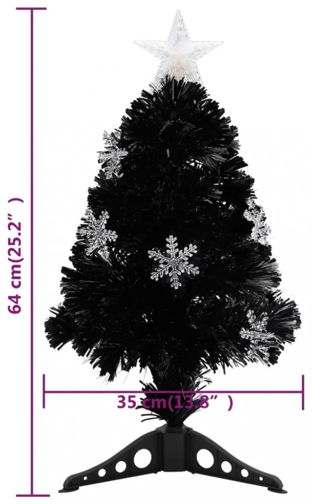 fekete száloptikás karácsonyfa LED-es hópelyhekkel 64 cm
