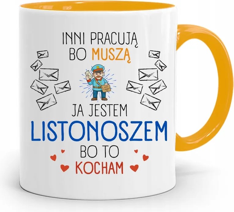 Sárga Bögre Postásnak Postás Vagyok nyomott mintával