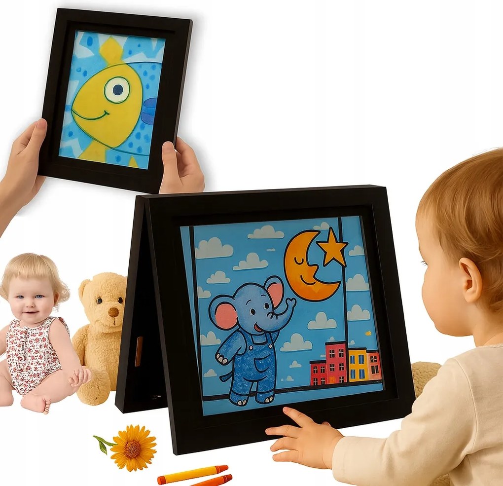 Rajzokra Nyitható Képkeret Gyerekeknek Fekete A4-ES Méret