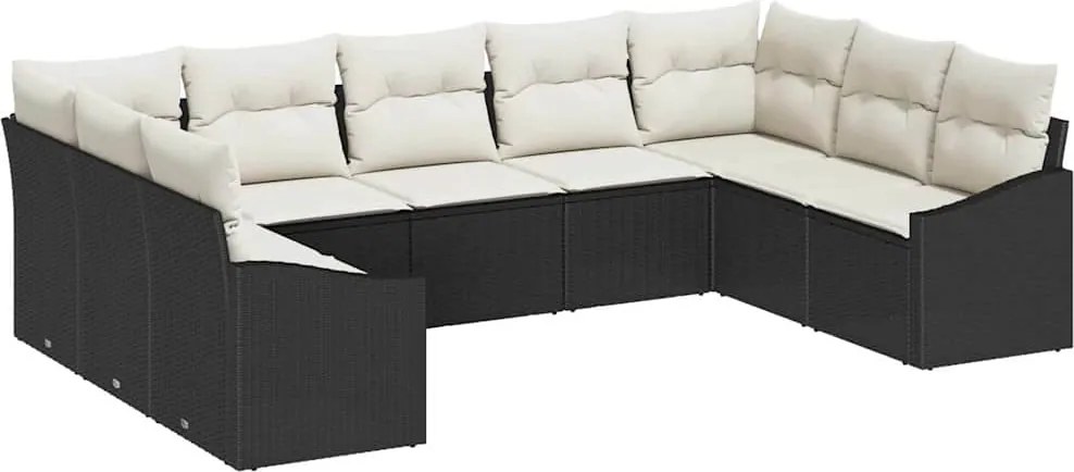 vidaXL Kanapé Szett párnával 9 pcs Fekete polirattan