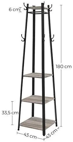 Ruhaállvány, előszobafogas, ruhatartó 3 szintes polccal, szürke-bézs és fekete színben
