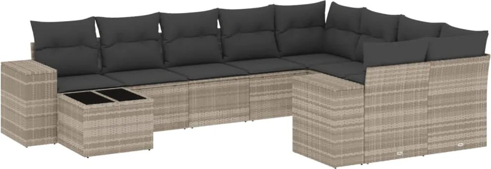 vidaXL 10 részes világosszürke polyrattan kerti ülőgarnitúra párnákkal