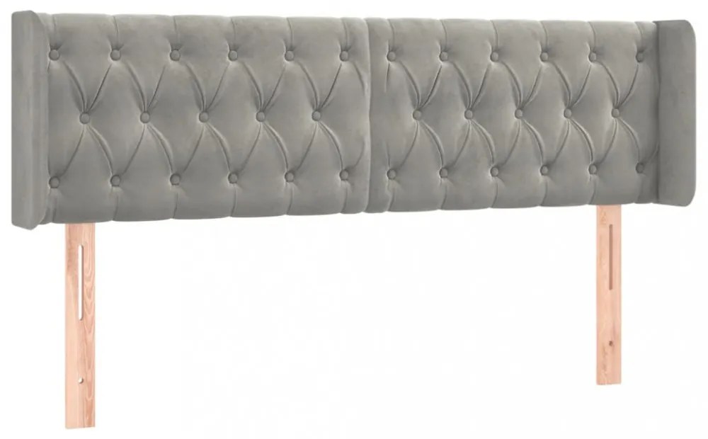 világosszürke bársony LED-es fejtámla 147 x 16 x 78/88 cm