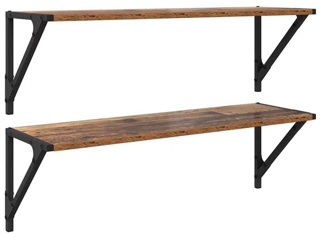 vidaXL Falpolcok polcokkal 2 pcs Öreg fa 80 x 25 x 25,5 cm Faanyag