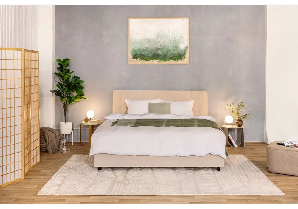 Bézs kárpitozott ágyneműtartós franciaágy ágyráccsal 180x200 cm Myra Slim Line – Bonami Selection
