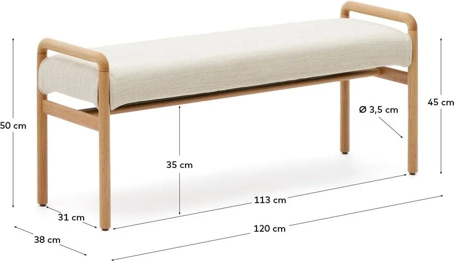 Krémszínű-natúr színű pad Macaret – Kave Home