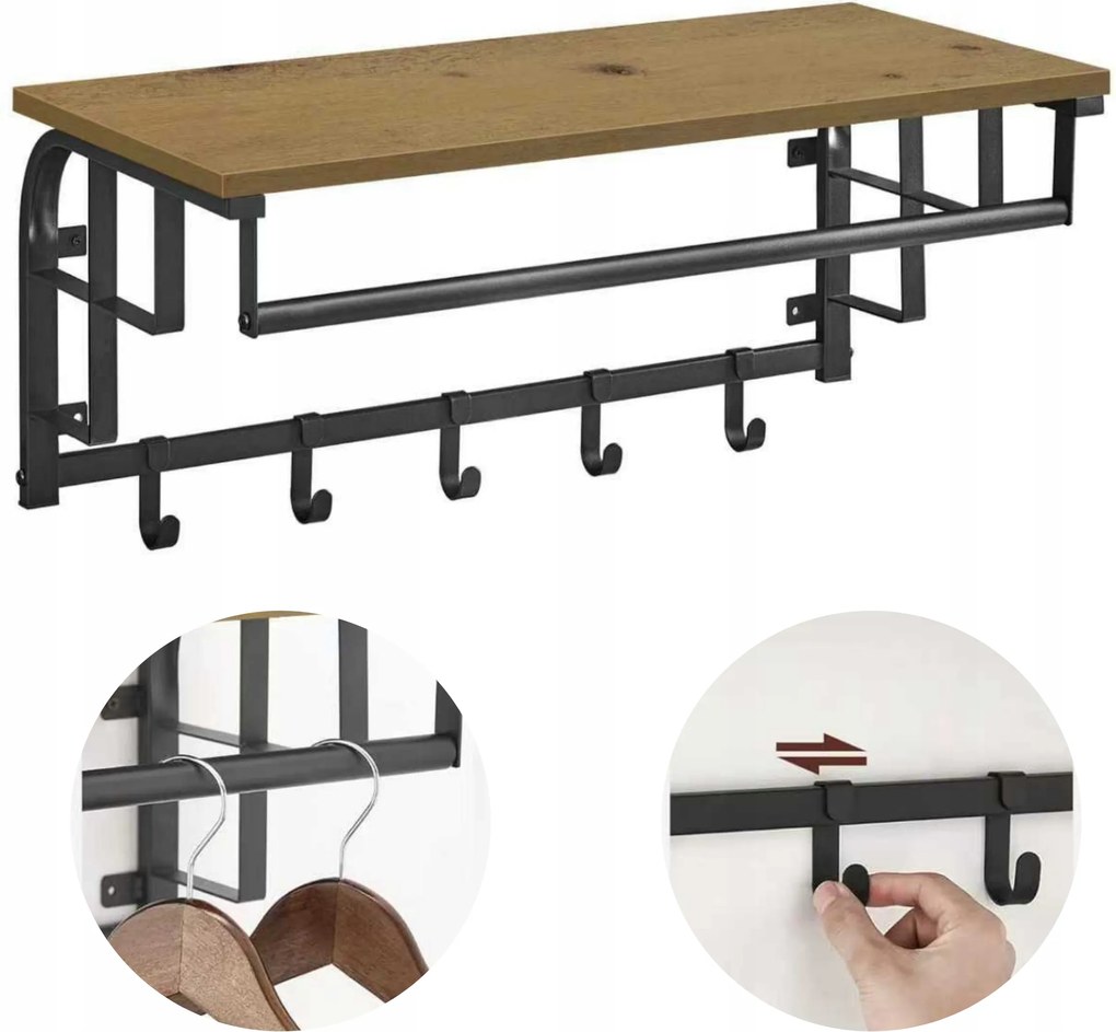 Akasztós polc artisan-fekete akasztós rúd gardrób előszoba fürdőszoba