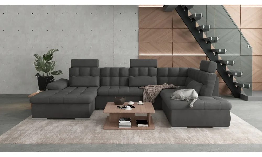 Antracitszürke kinyitható tárolóhelyes sarokkanapé (jobb oldali-U alakú) Merkur – Ropez