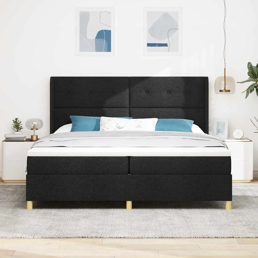 Box Spring ágy matracmal fejtámlával Fekete 200 x 200 cm szövet