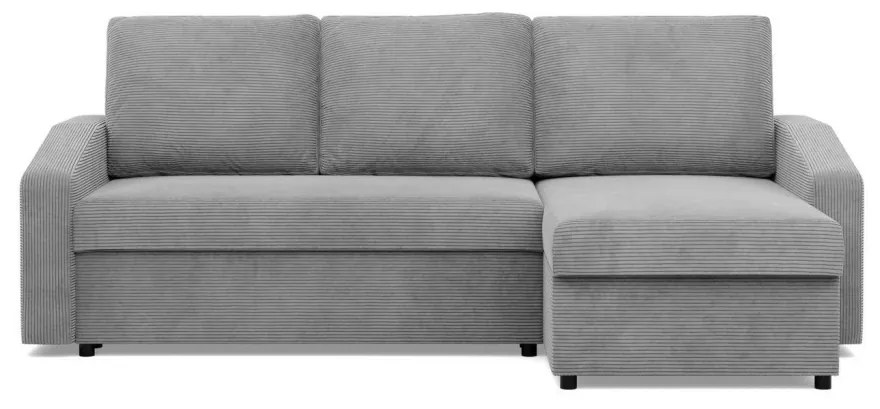 Zeus sarokkanapé, 2 ágyneműtartóval, döntött kartámasz, kordbársony, univerzális oldal, hab töltet, szürke