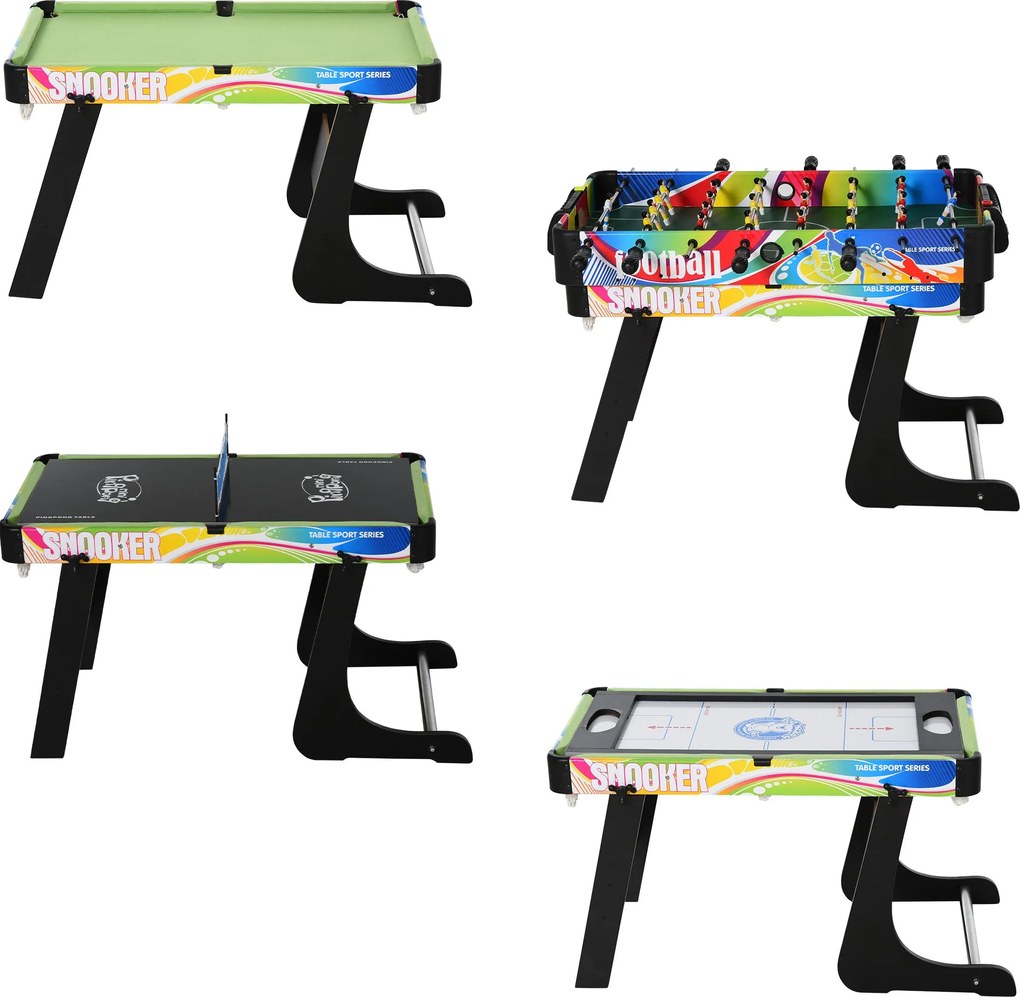 HOMCOM Összecsukható 4 az 1-ben Játékasztal - Foci, Léghoki, Pool és Ping-pong asztal Tartozékokkal - Méretek: 86,5x43,5x64 cm | Aosom