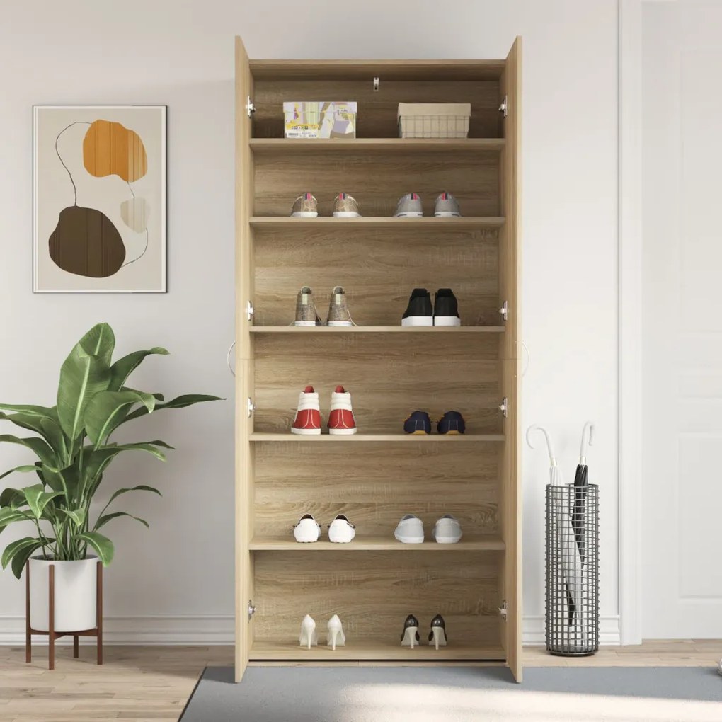 Cipőtartó Sonoma tölgy 80x35,5x180 cm Műgyanta