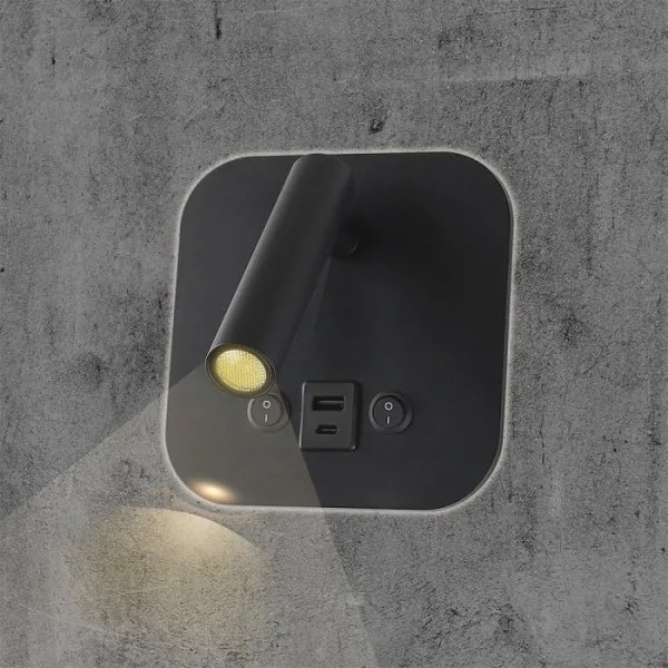 LED fali spotlámpa USB-porttal LED/8W/230V 3000K fekete