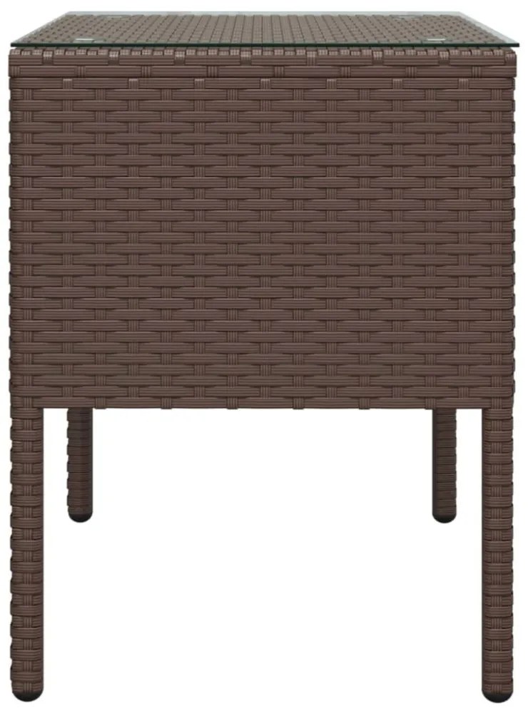 barna polyrattan és edzett üveg kisasztal 53 x 37 x 48 cm