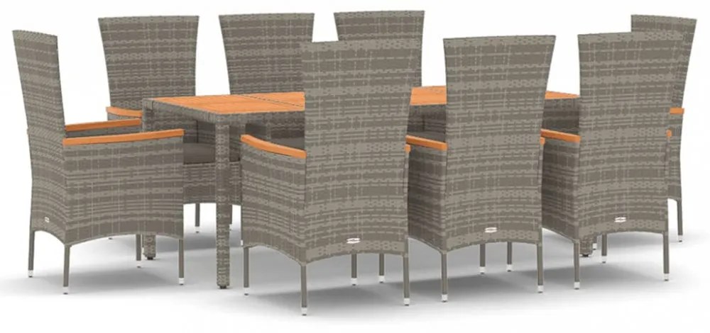 9 részes szürke polyrattan kerti étkezőgarnitúra párnával