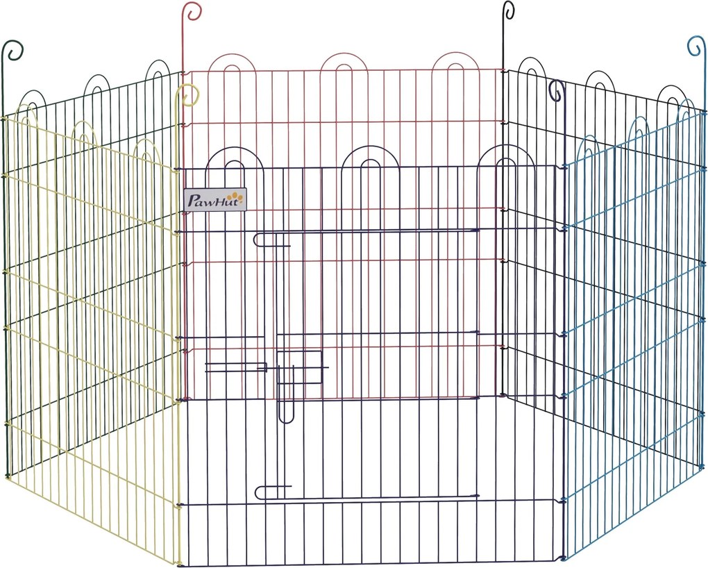 PawHut Kölyökkutya Játékkerítés, 6 Darab 60 cm-es Kölyökkutya Kerítés, DIY Játékkerítés, Kertkapuval, Fémből, Többszínű | Aosom