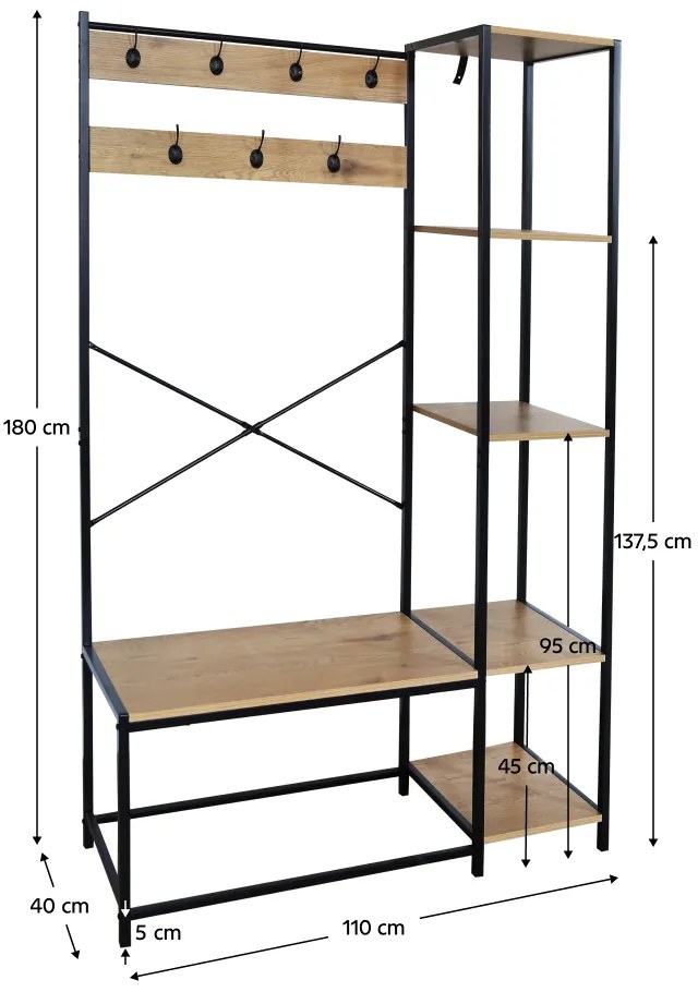 BERDY akasztó polcokkal, tölgyfa