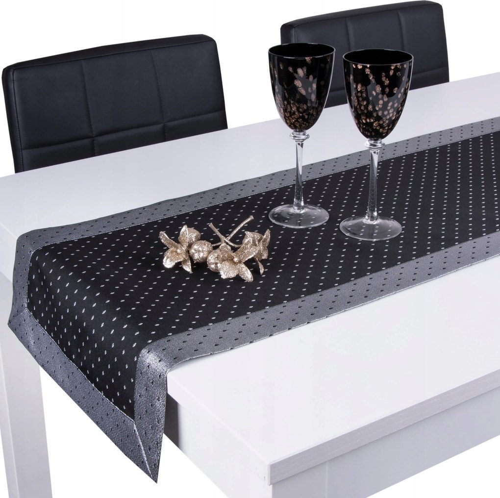 Asztali futófelület Pöttyös Lux 40x220 foltálló öv fekete-ezüst