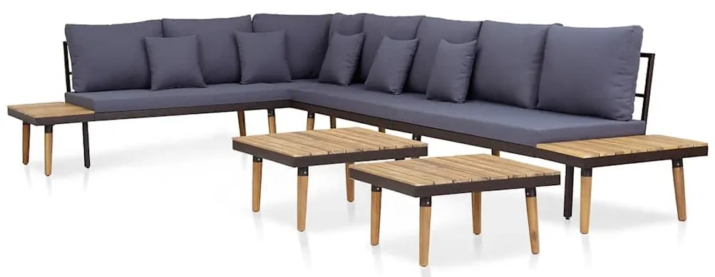 vidaXL 7 személyes barna tömör akácfa kerti bútorgarnitúra párnákkal