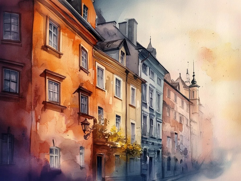 Canvas Vászonkép Akvarell Színes Bérházak Óváros 80x60