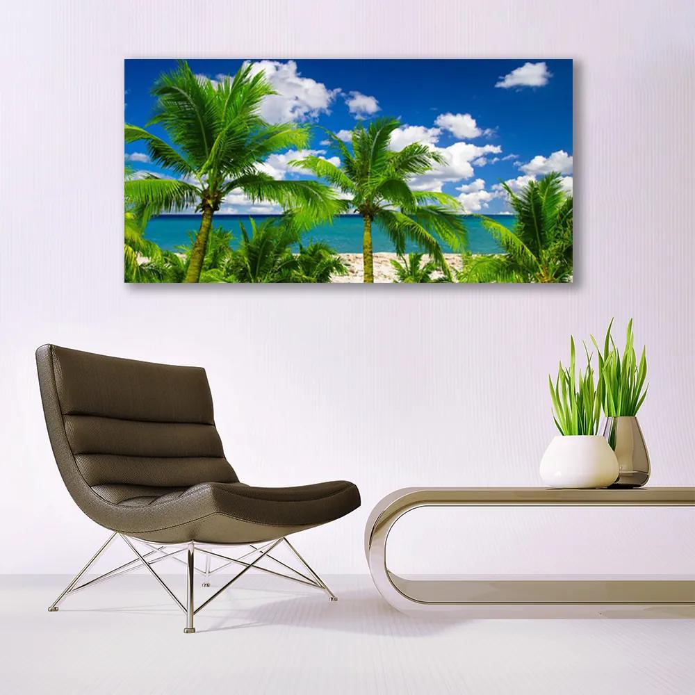 Üvegfotó Sea Palm Trees Landscape 100x50 cm