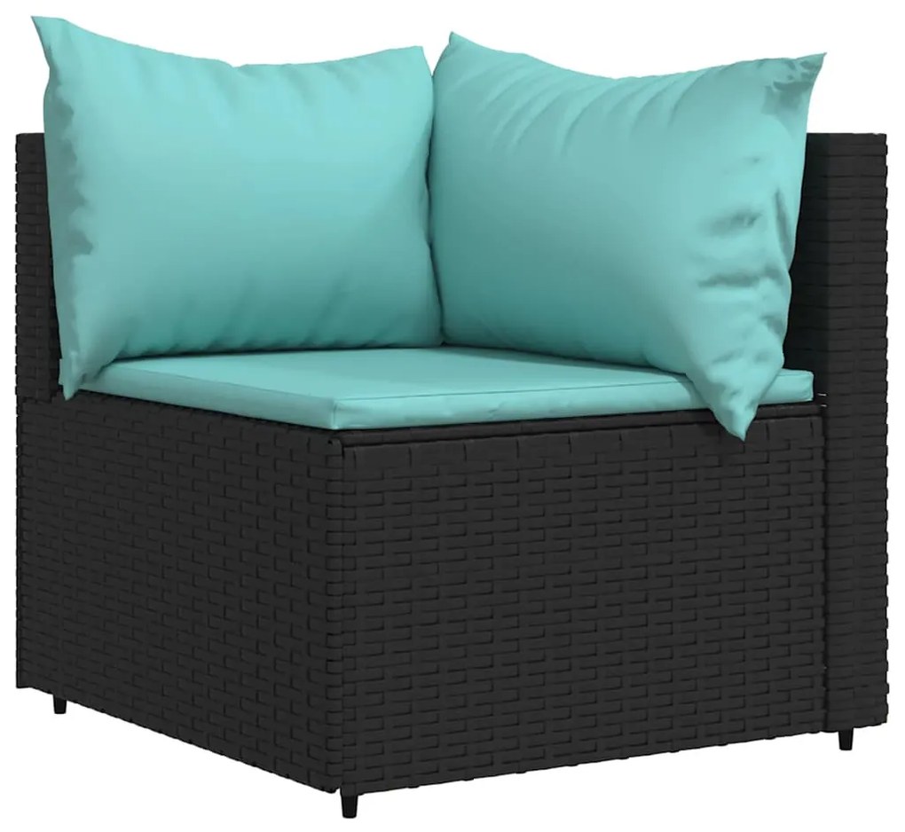 3 részes fekete polyrattan kerti ülőgarnitúra párnákkal