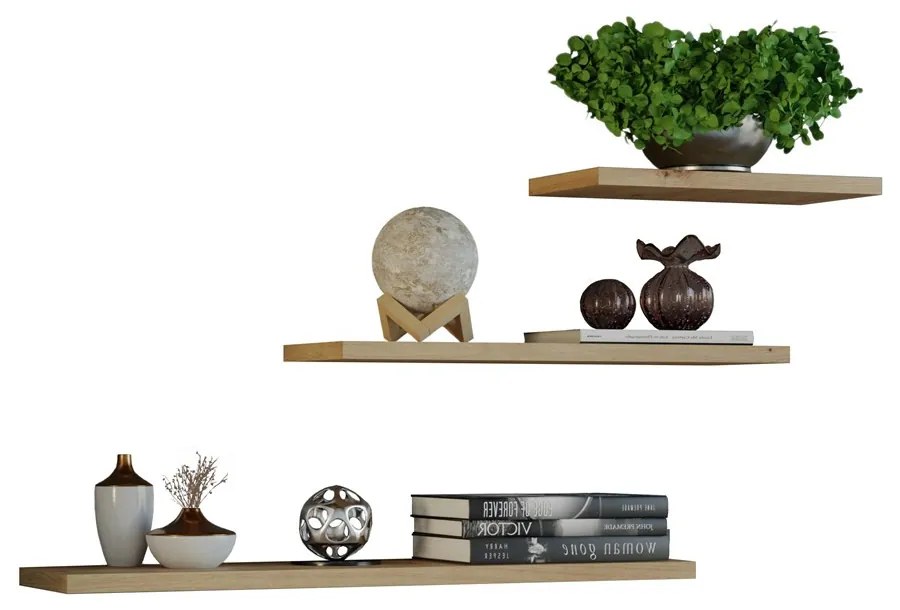 Shannan Tobi 3P fali lebegőpolc (3db), 60x1.8x15 cm, tölgy