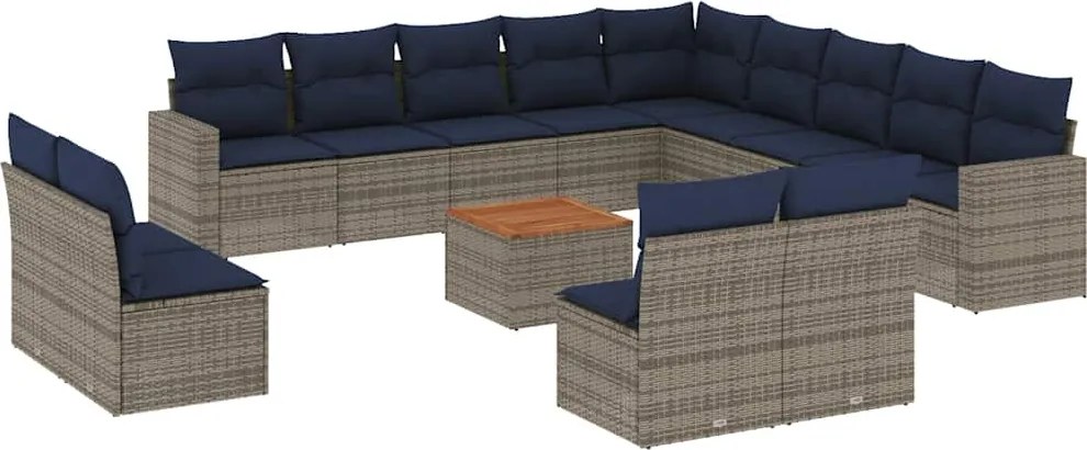 vidaXL 14 részes szürke polyrattan kerti ülőgarnitúra párnákkal
