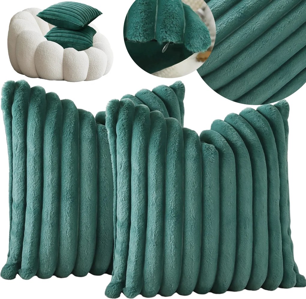 Párnahuzat, Bársony, Csíkos, Puha, Kényelmes, Otthoni, 2 Db, Sötétzöld, 45X45 CM