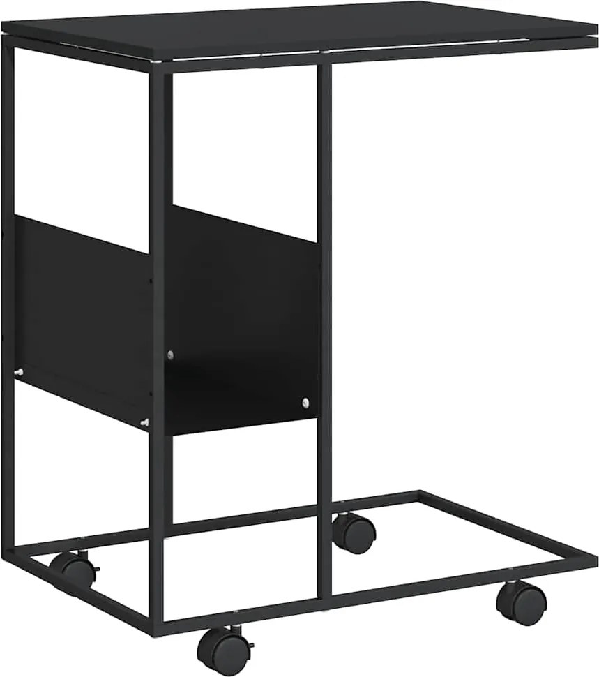 vidaXL fekete szerelt fa kisasztal kerekekkel 55x36x63,5 cm