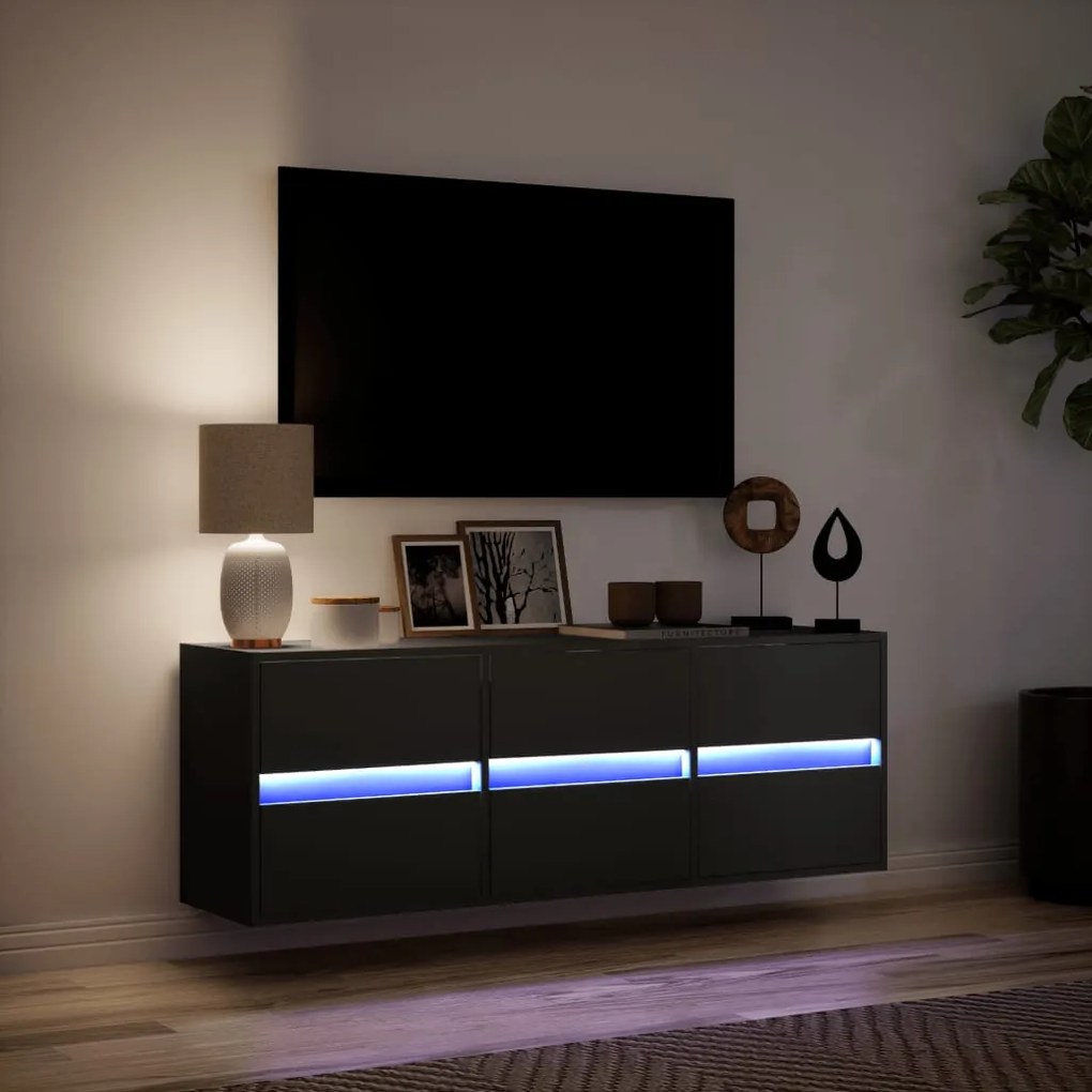 fekete fali TV-szekrény LED-világítással 130x31x45 cm