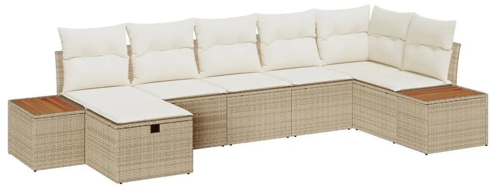 7 Darabos Kerti Sofa Szett Párnákkal Bézs Poli Rattan