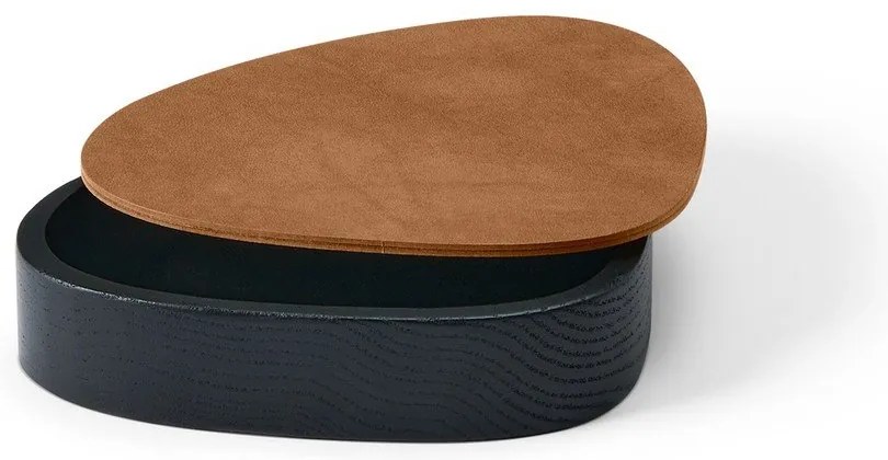 Fekete-natúr színű fedeles-dekoratív fa-öko bőr tárolódoboz 14x12,5x3,5 cm Curve Nupo – LIND DNA