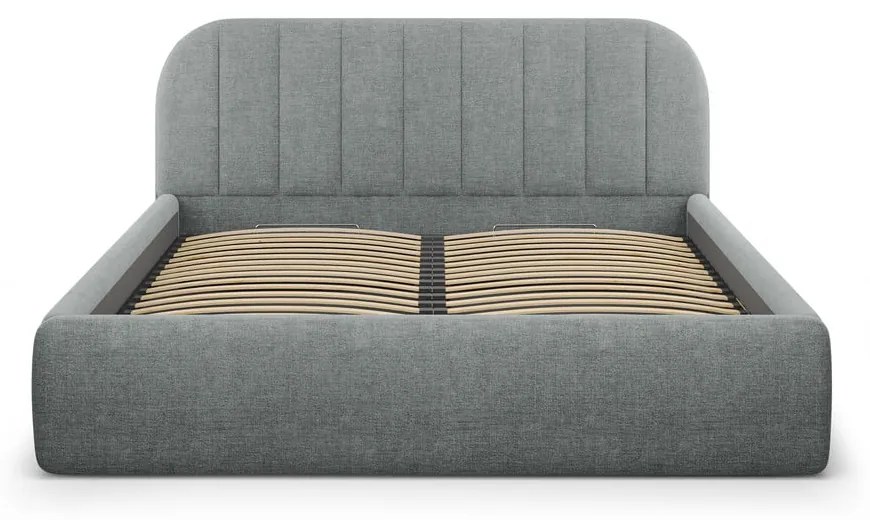 Sötétszürke kárpitozott ágyneműtartós franciaágy ágyráccsal 200x200 cm Juno – Windsor &amp; Co Sofas