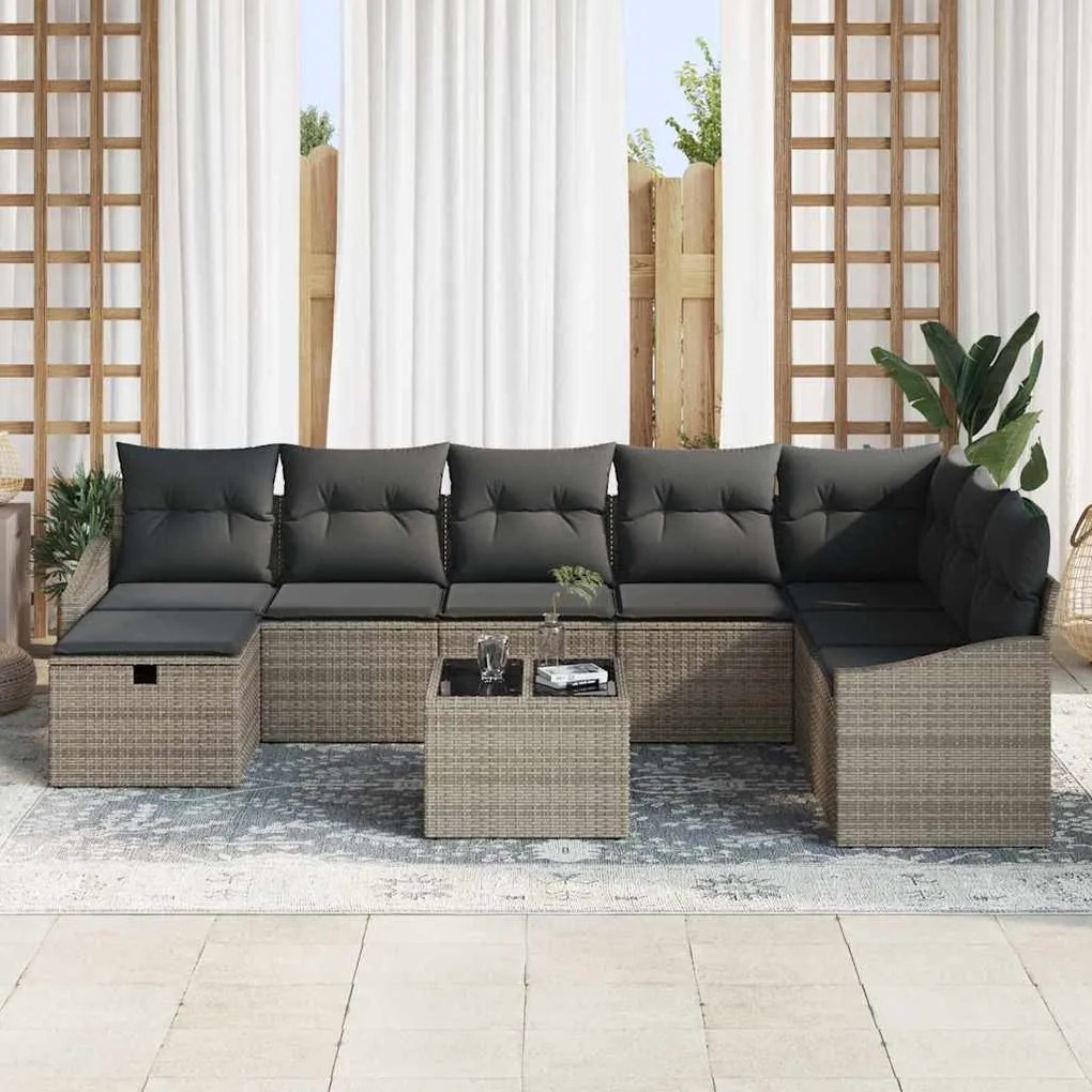 Kerti Kanapé Szett 9 pcs Szürke 55 x 62 x 69 cm Poli rattan