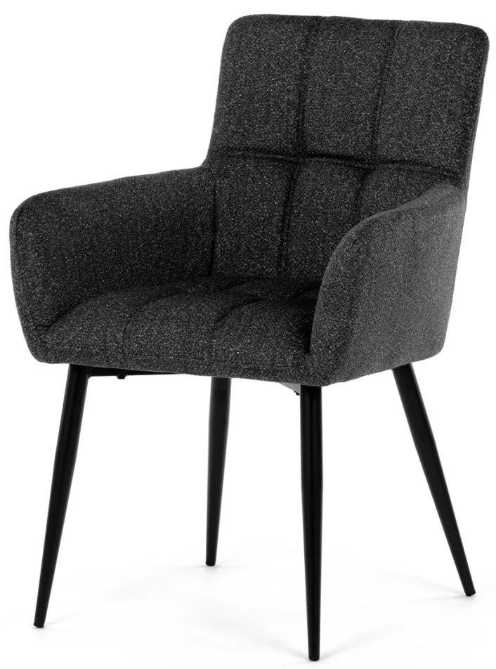Scaun de sufragerie elegant cu brațe, stofă gri inchis, metal negru